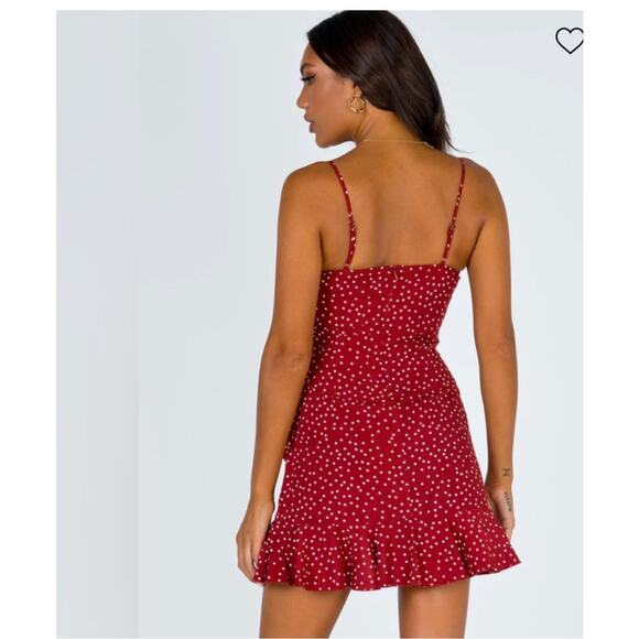 Princess Polly Caesura Polka Dot Faux Wrap Dress Size 4 Wine - Picture 4 of 10